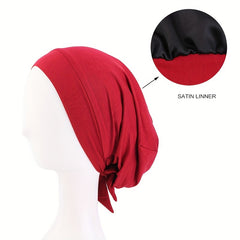 Satin Lined Hijab Cap Pre Tied Turban Women Elastic Cotton Head Wrap