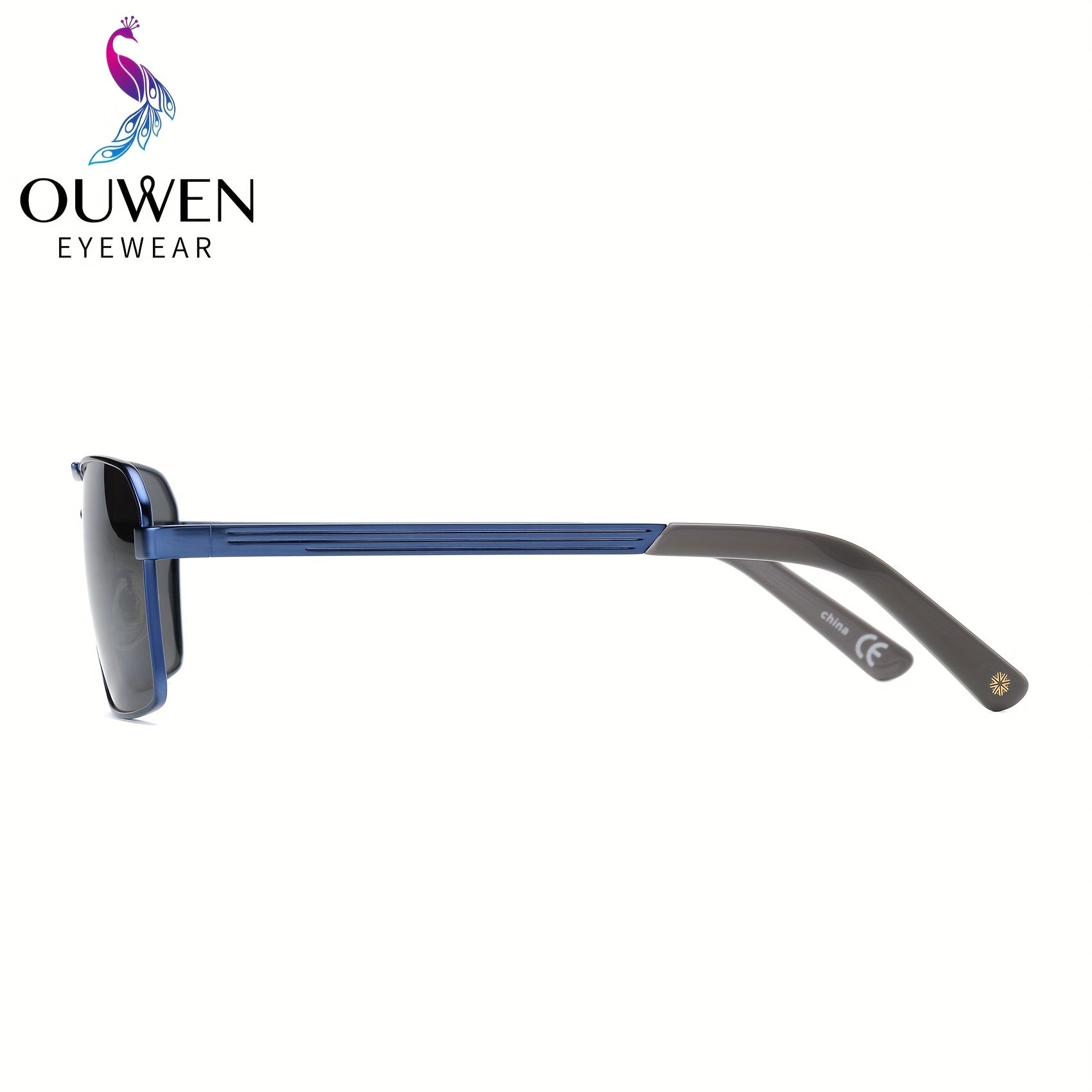 OUWEN Vintage Rectangular Frame Polarized Aviator Sunglasses For Men