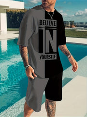 Believe In Yourself Print Men's 2Pcs Outfits Casual Set