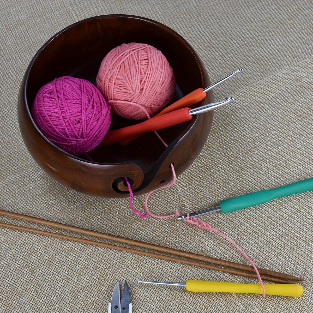Wooden Yarn Bowl with Holes Crochet Holder Storage Bowls for Knitting