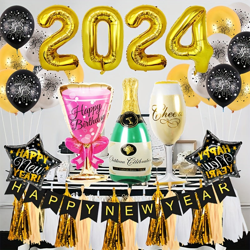 Year Balloon Round Aluminum Foil Latex Balloon Number Balloon Happy Year