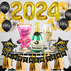 Year Balloon Round Aluminum Foil Latex Balloon Number Balloon Happy Year