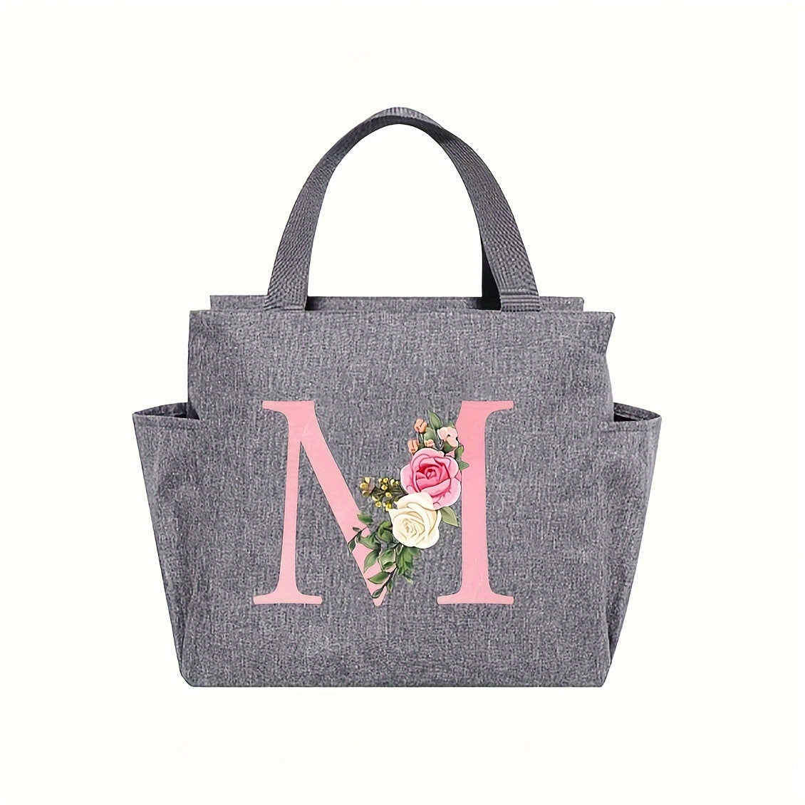 Stylish Insulated Canvas Lunch Bag Floral Print Zip Closure For Work