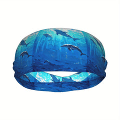 Dolphin Print Unisex Sports Headband Sweat Wicking Stretchy Polyester
