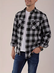 Men's Plaid Flannel Lapel Collar Shirt