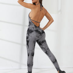 Tie Dye Yoga Jumpsuit Backless Sports Bodysuit Women's Activewear