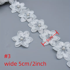 1 Yard Beaded Lace Ribbon Applique DIY Dress Wedding Decoration Sewing