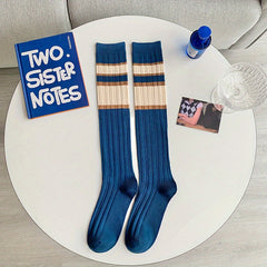 Striped Crew Calf Socks College Style Knee High Stockings