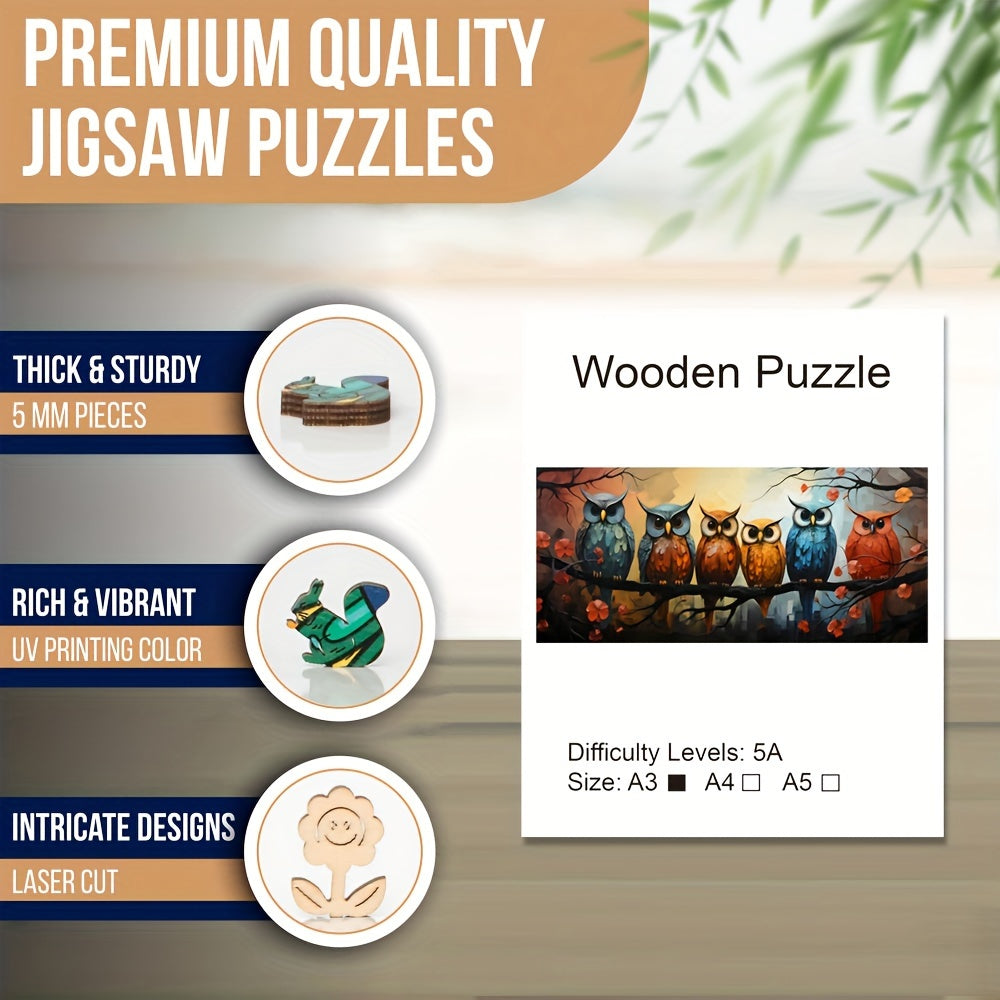 Owl Family Wooden Puzzle Irregular Animal Shaped Jigsaw Puzzle