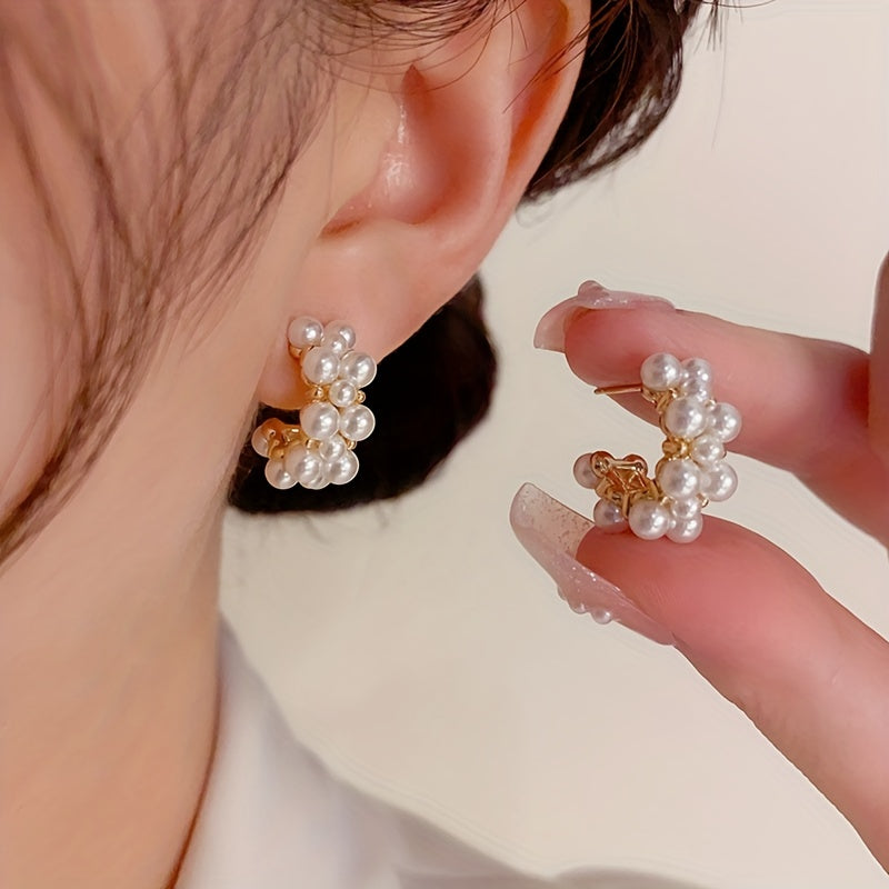 Faux Pearl Stud Earrings C Shaped Ear Jewelry