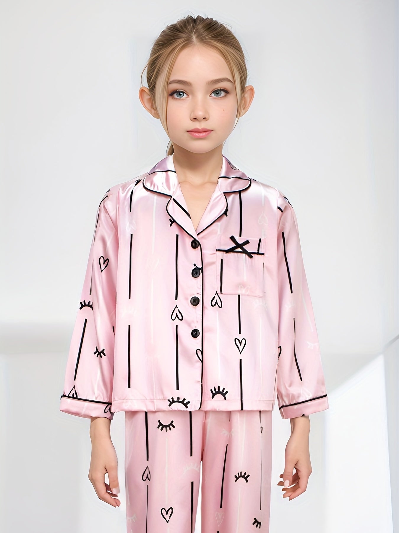 Girls Long Sleeve Pajama Set with Print