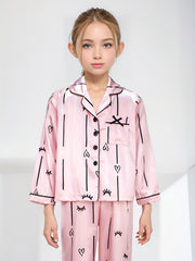 Girls Long Sleeve Pajama Set with Print