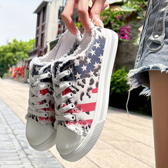 Women's Stars & Striped Lace Up Canvas Shoes Lightweight Casual Shoes