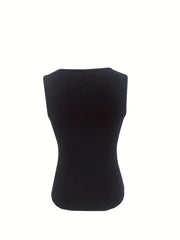 Sleeveless Button Front Tank Top - Casual Crew Neck Summer Top