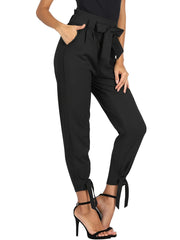 Bowknot Cropped Pants Solid Casual Pants For Spring & Summer