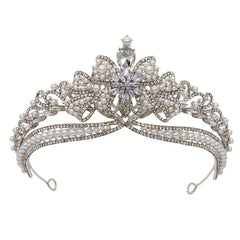 Faux Pearl Rhinestone Crown Tiara Princess Bridal Wedding Hair Accessory