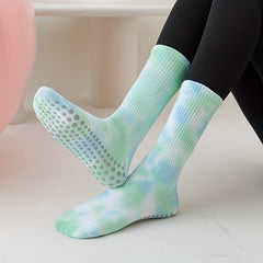 Women's Tie Dye Non-Slip Yoga Socks Medium Length Sports Socks