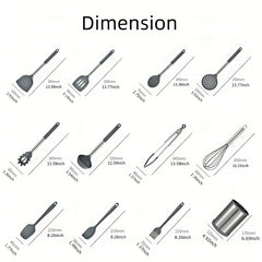 12pcs Silicone Kitchen Utensil Set With Stainless Steel Handle