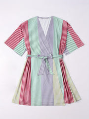 Rainbow Striped Short Sleeve Nightgown