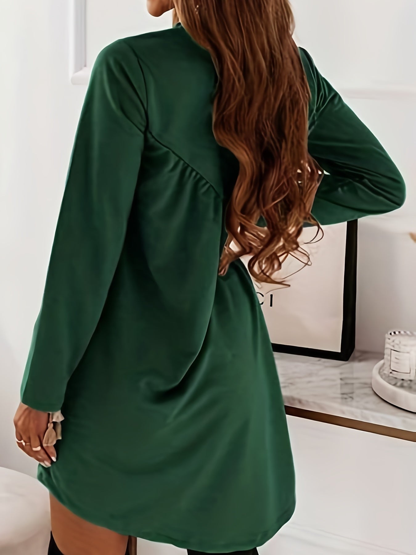Solid Ruched Long Sleeve Mini Dress