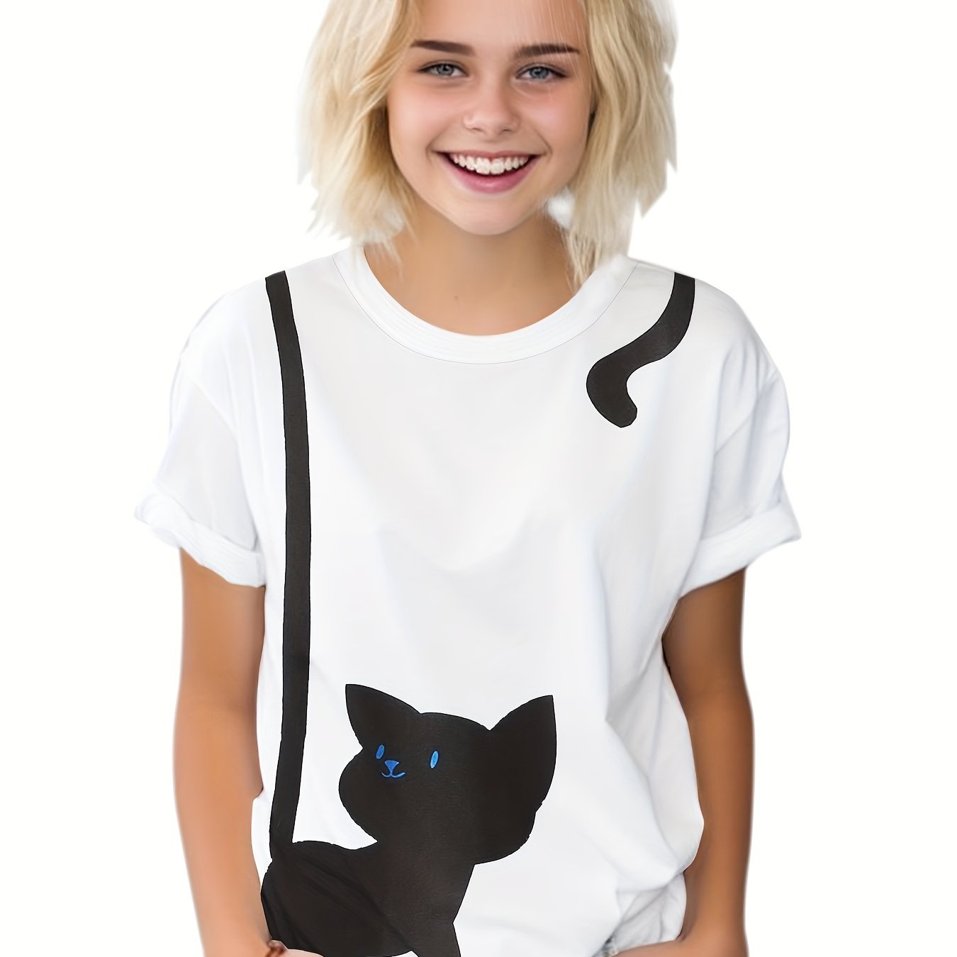 Kids Cat Graphic Short Sleeve T-shirt Summer Sports Clothes