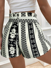 Geo Print Belted Shorts for Women