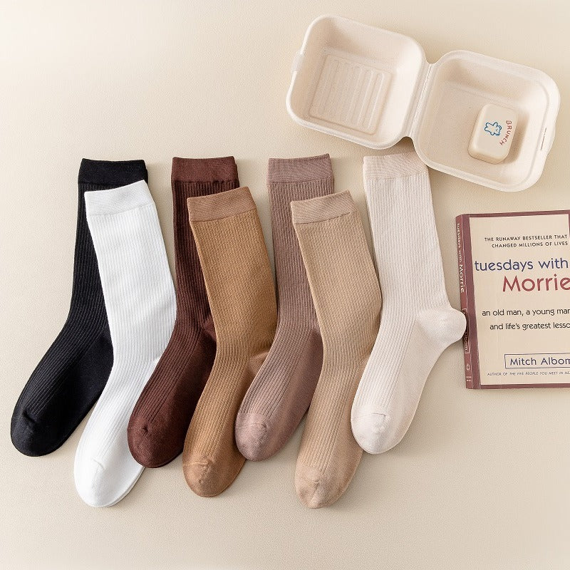 7 Pairs Women's Comfy Mid Tube Socks Solid Color Pack