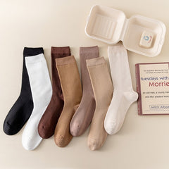 7 Pairs Women's Comfy Mid Tube Socks Solid Color Pack