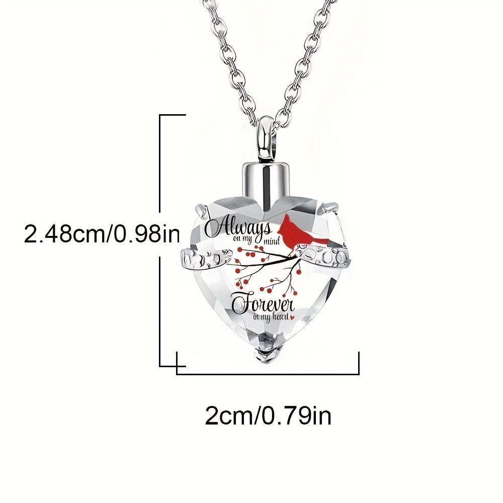 Crystal Heart Cremation Urn Necklace Memorial Pendant with Fill Kit