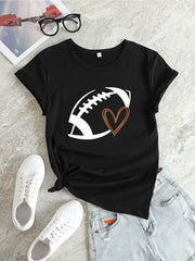 Football Heart Graphic Sports T-shirt Workout Top