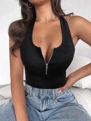 Sexy Zipper Halter Top Slim Fit Summer Sleeveless