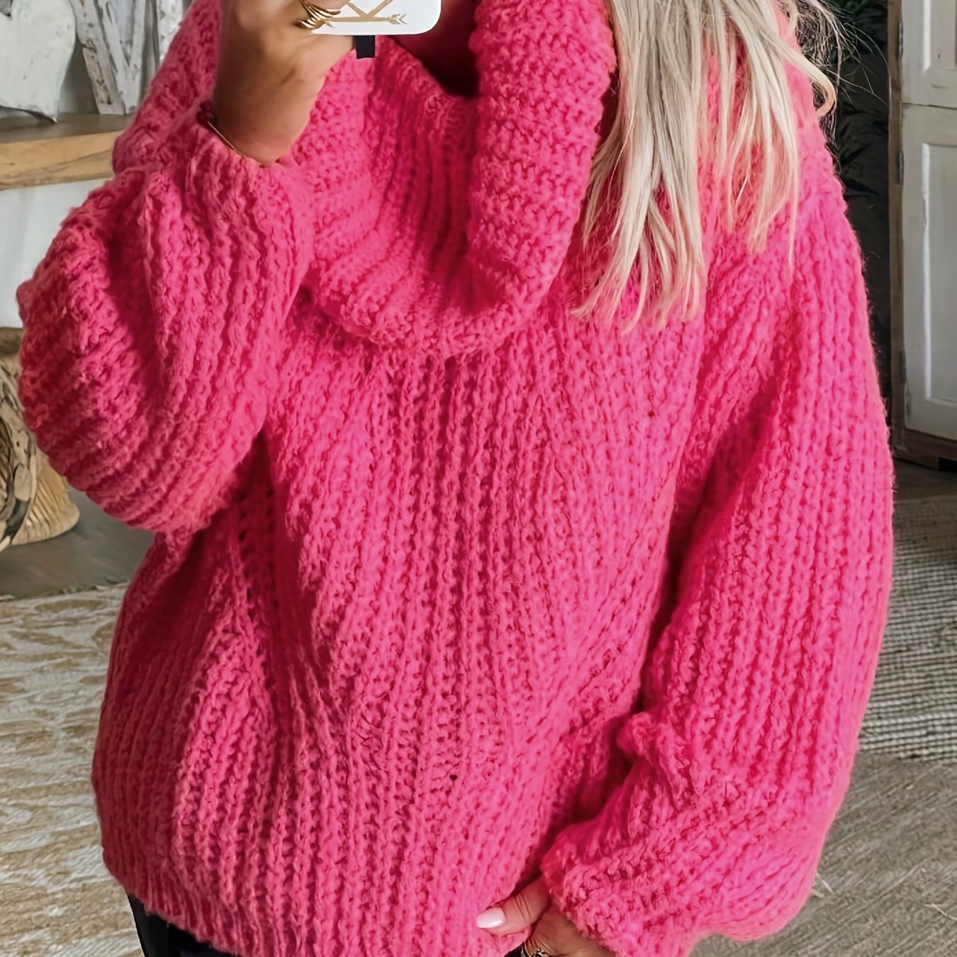 Ribbed Turtle Neck Sweater Loose Fit Pullover Jumper