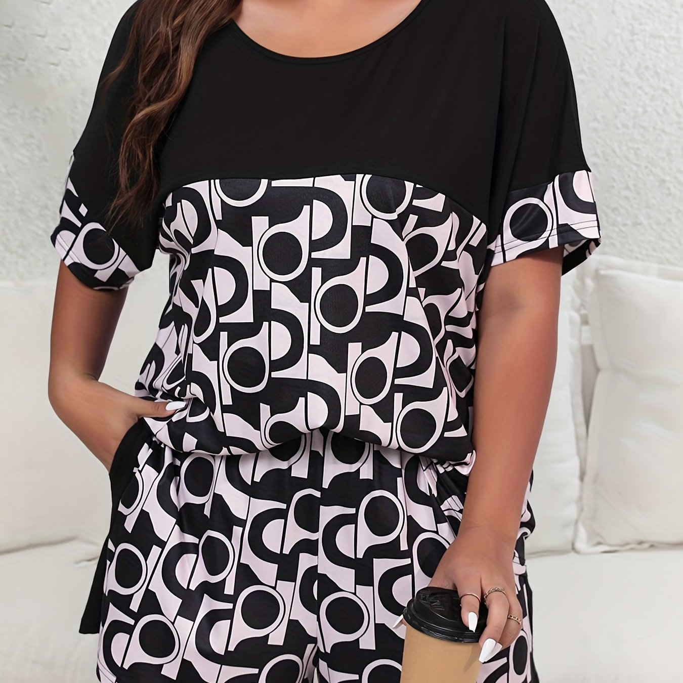 Geometric Print Top & Shorts Set