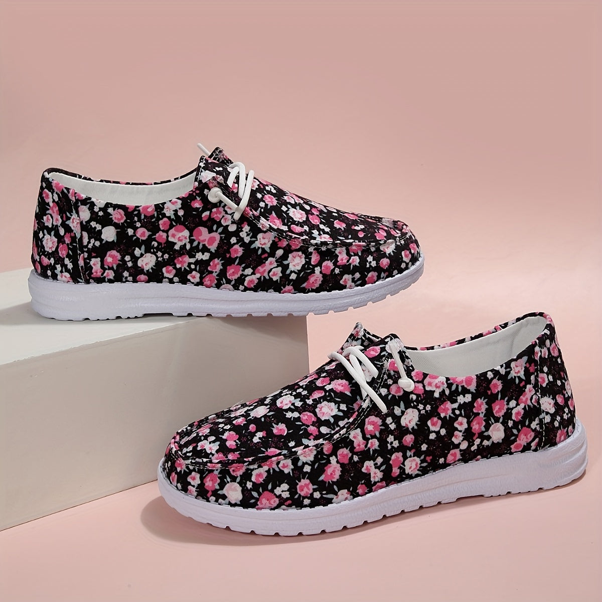 Floral Pattern Canvas Loafers Lace Up Slip On Shoes