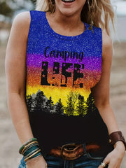 Graphic Print Crew Neck Tank Top Summer Sleeveless Women's Top