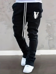 Skull Pattern Letter V Print Slim Fit Flared Joggers Men's Pants