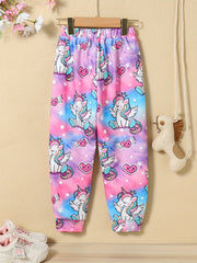Girl's Unicorn Print Jogger Sweatpants for Outings