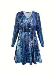 Floral Print V Neck Pleated Dress Plus Size