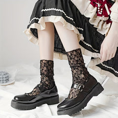 Floral Mesh Socks - Women's Mid Tube Stockings & Hosiery