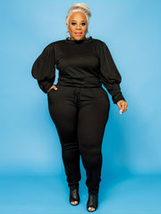 Lantern Sleeve Sweatshirt & Sweatpants Set Women's Plus
