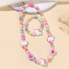 2pcs Cartoon Animal Beaded Necklace Bracelet Set for Girls