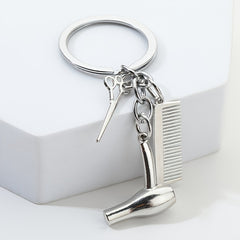 Hair Dryer Scissor Comb Charm Keychain for Salon Owners