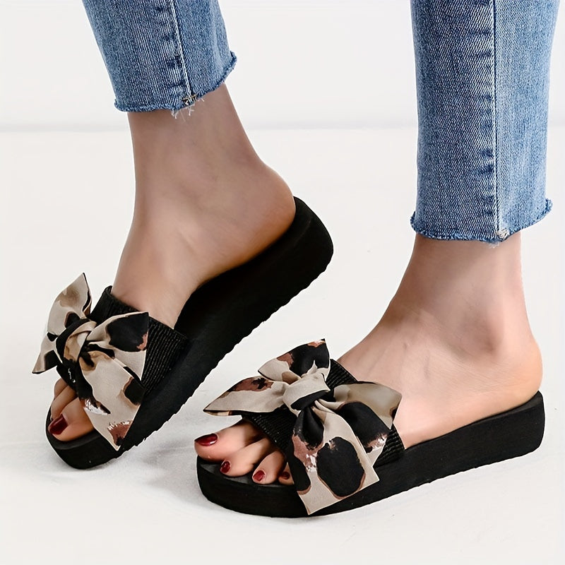 Women's Bowknot Slip-On Sandals Low Wedge Beach Shoes
