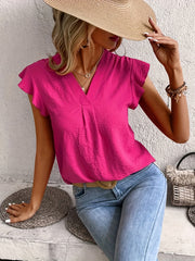 Ruffle Trim V-Neck Blouse for Women