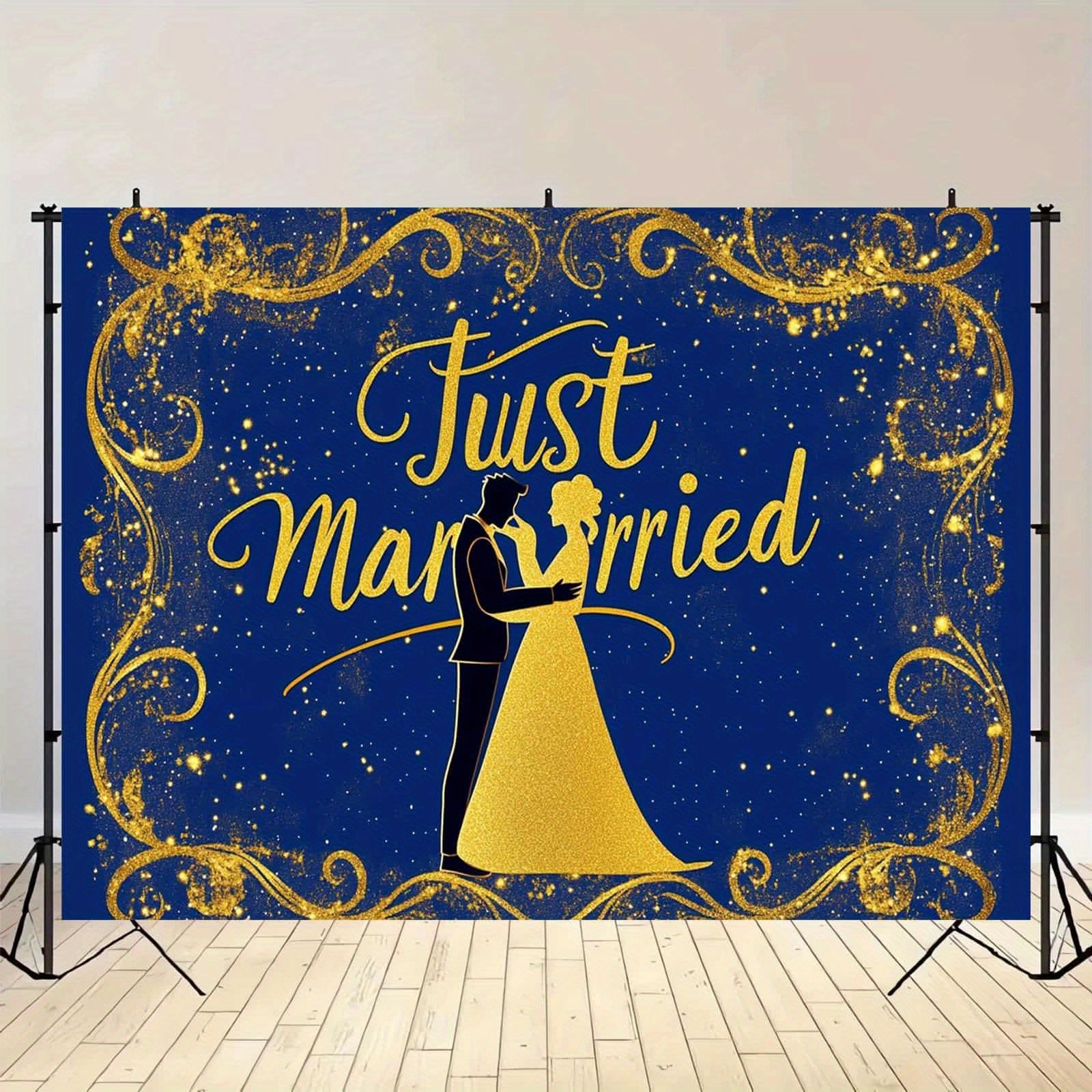 Royal & Golden Wedding Backdrop with Just Married