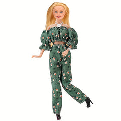 Floral Doll Dress Set One Shoulder Doll Outfit with Accessories