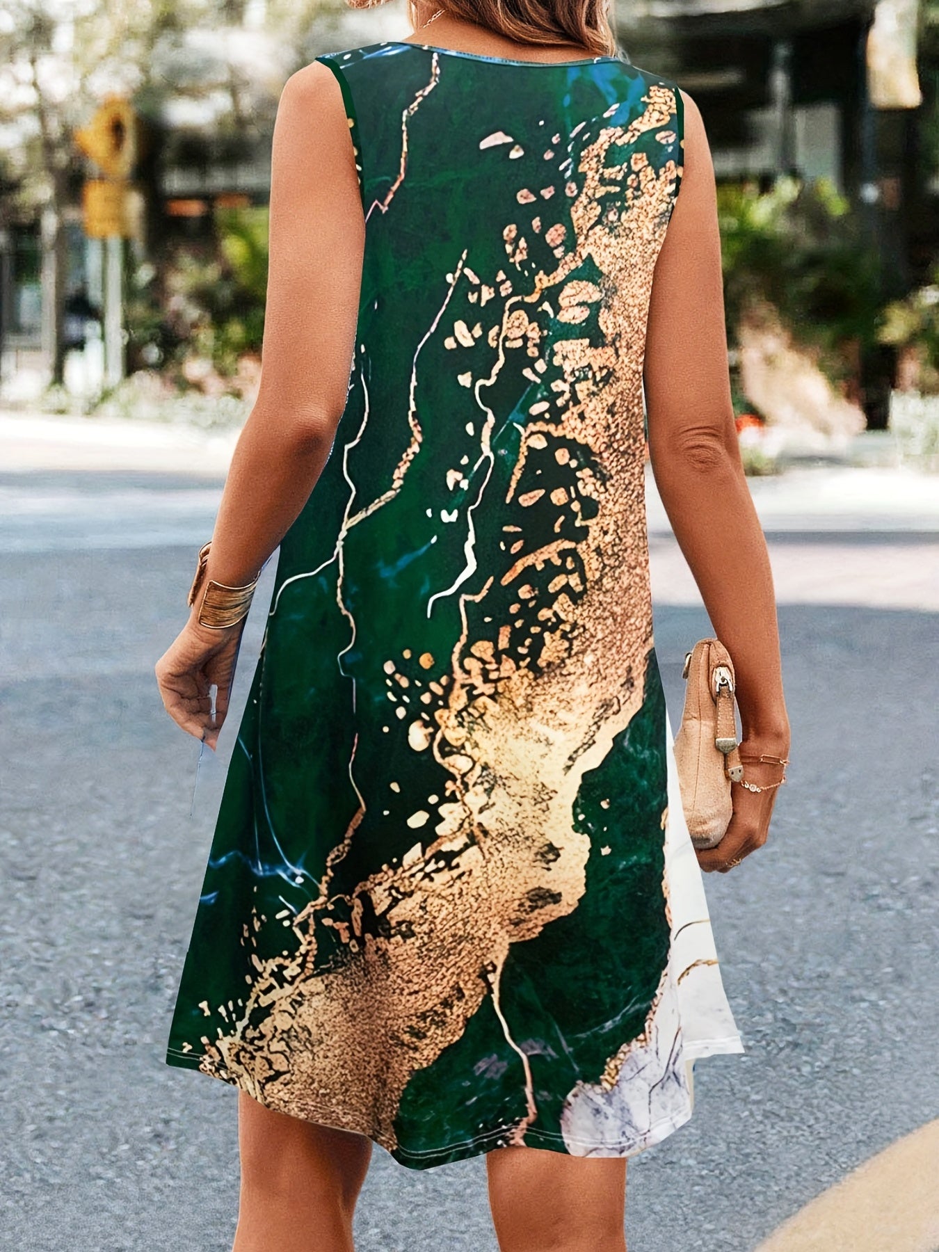 Marble Print Sleeveless Tank Dress for Women