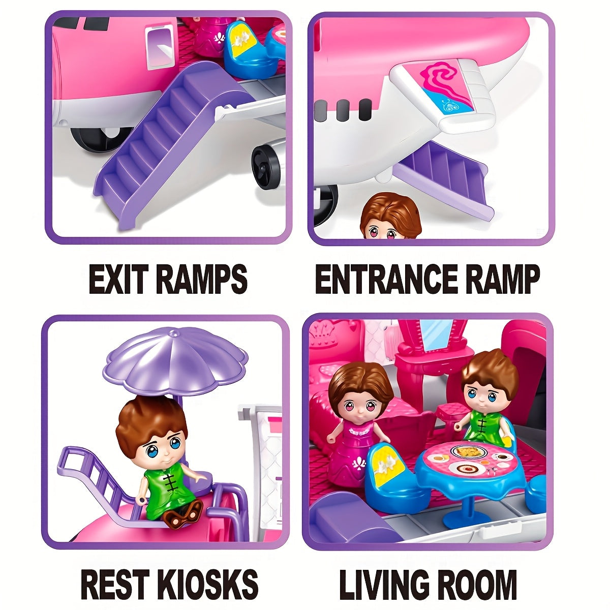 Princess Airplane Playset for Kids Pink with Accessories Furniture and Dolls