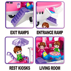 Princess Airplane Playset for Kids Pink with Accessories Furniture and Dolls