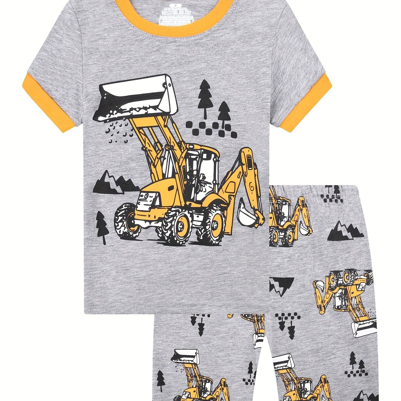 Boys Excavator Outfit Shorts & T shirt Short Sleeves Crew Neck Casual Summer Kid